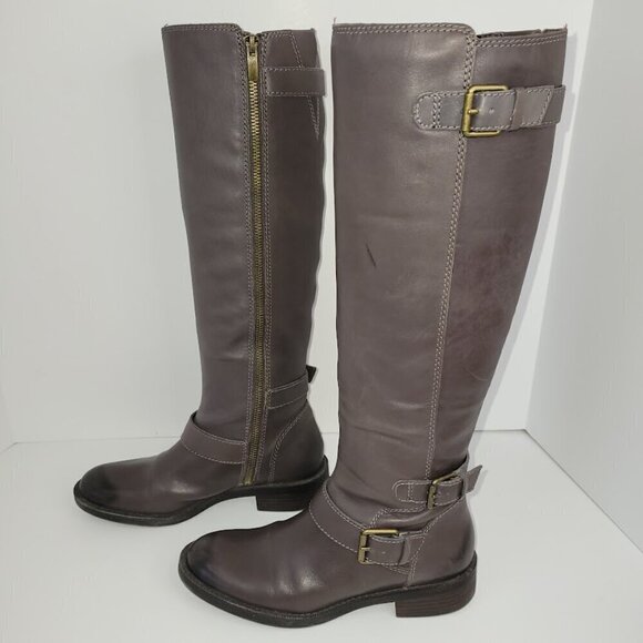 Enzo Angiolini Easayin Tall Riding Boots Dark Taupe Gray W/Buckle Detail Size 6M - Picture 9 of 16